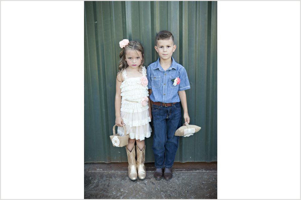 serious shot of flower girl and ring bearer
