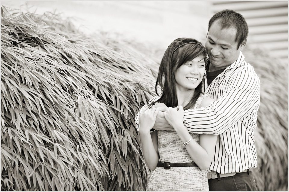 black and white of couple in the pearl during engagement session