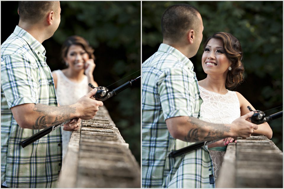 guy with tattoo fishes with fiance